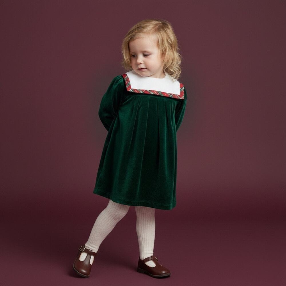 Images Girls 4T 90s Vintage Holiday Green Christmas Party Dress Peter Pan Collar